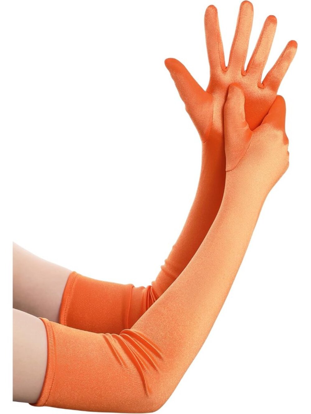 Women Orange Long Elbow Length 1920s Gatsby Satin Opera Bridal Wedding Gloves